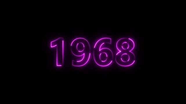 1968 Sal neon bright number magenta color animation. Clock icon 1968-year beautiful neon text concept on black background.
