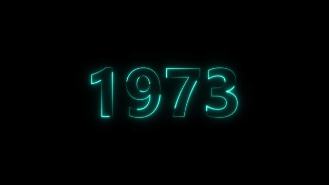 1973 Sal neon bright number cyan color animation. Clock icon 1973-year beautiful neon text concept on black background.
