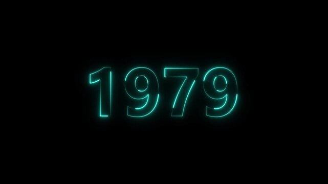 1979 Sal neon bright number cyan color animation. Clock icon 1979-year beautiful neon text concept on black background.
