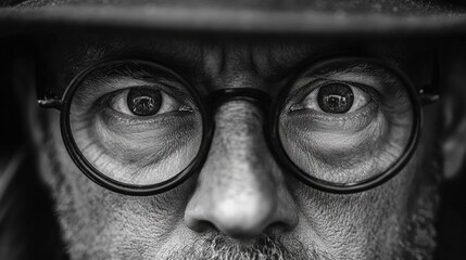 A portrait of a man wearing glasses with his eyes gently closed, suggesting contemplation or relaxation.