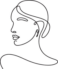 Woman head vector lineart illustration. One Line style drawing. Woman Line Art Minimalist Logo. one line Icon drawing