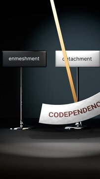 Codependency cycles between enmeshment and detachment. Visualizing a repeated pattern of codependency that swings between extremities: enmeshment and detachment.