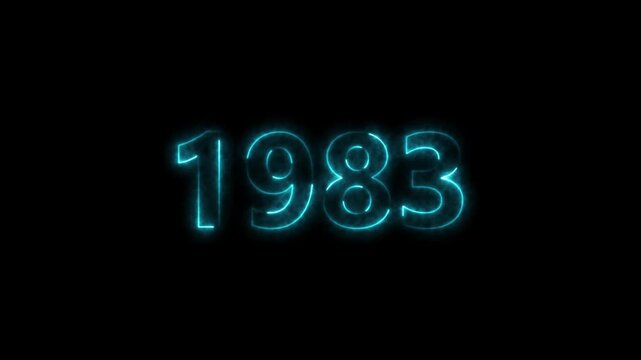 1983 Sal neon bright number cyan color animation. Clock icon 1983-year beautiful neon text concept on black background.
