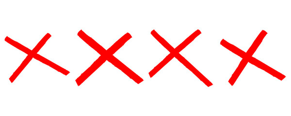 Brush stroke X cross mark set. Hand drawn brush cross, ban, refusal. Marker sketch. Highlighting text and important objects. Stock vector illustration isolated on white background.	