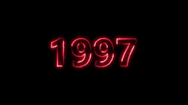 1997 Sal neon bright number red color animation. Clock icon 1997-year beautiful neon text concept on black background.
