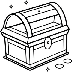 Gold Treasure Chest line art simple outlined chest with sparkles and coins