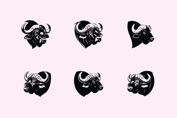 Dark and moody bison head silhouettes arranged in a repeating pattern on a light background