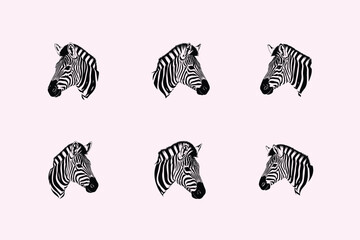 Naklejka premium Pattern of sketched zebra heads in a repeating grid on a light pink background