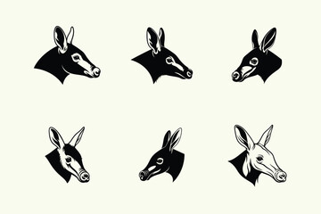 Vintage engraving of donkey heads arranged in a repeating pattern on a white background