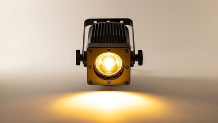 Vintage stage spotlight with a warm yellow glow against a neutral background