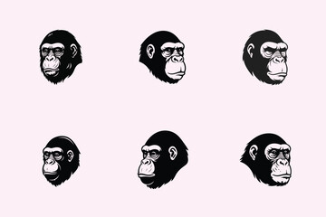Collection of gorilla heads in a repeating pattern with a black and white aesthetic
