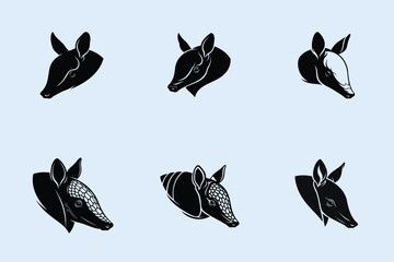 Repeating pattern of horse head silhouettes in black and white against a pale blue background
