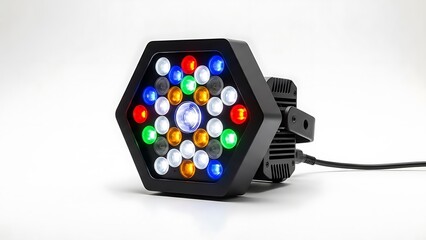 Modern stage lighting fixture with vibrant multicolored led lights on a white background