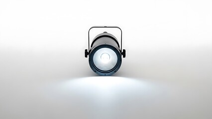 Studio spotlight shining a bright white beam on a seamless white background
