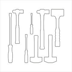 Hand Tool Set Outline Vector Illustration