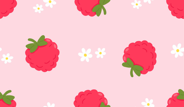 Seamless pattern with raspberries fruit. 
