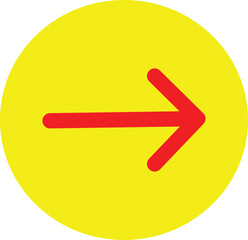 Bright red right arrow symbol pointing forward inside a vibrant yellow circular background graphic icon.
