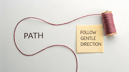 Red thread leading to a sticky note with gentle direction