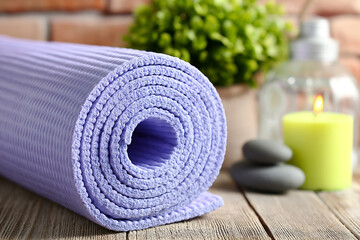 Relaxing yoga corner with mat, candles, and soothing plants for meditation practice Generative AI