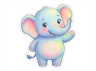 Fototapeta premium Cartoon vector illustration of a cute, happy, baby gray elephant animal character with a pink heart, perfect for fun children's art, drawing, or funny zoo clipart