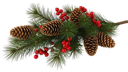 Christmas pine branch decoration with cones and red berries arrangement holiday spirit