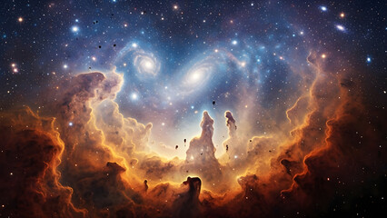 Fantasy landscape with silhouetted figures under starry sky