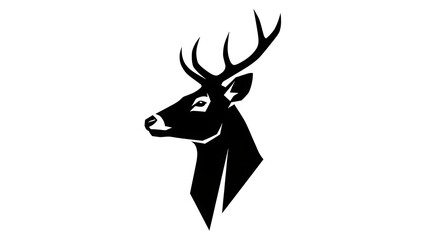 Elegant Black and White Deer Head Silhouette Illustration.