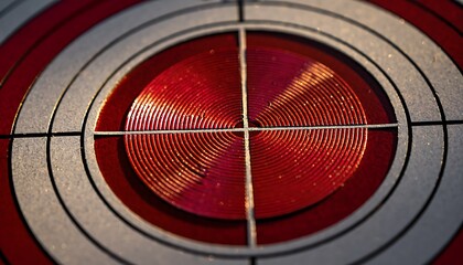 Close-up of a Red and White Target with Concentric Circles and Crosshairs.
