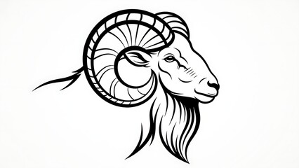 Majestic Ram Head Illustration with Intricate Horn Details.