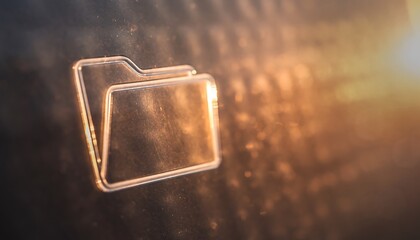 Digital Folder Icon Glowing on Dark Background with Warm Light.