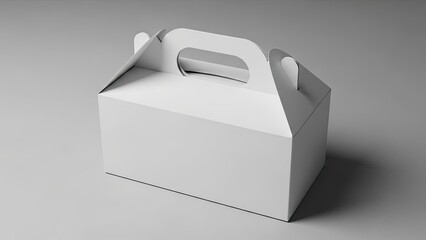 Blank white gable top box with handle on gray background
