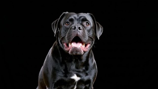 Cane corso noir qui "sourie" 