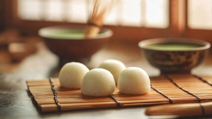 Fresh Japanese mochi dessert , food packaging, café menus, Japanese dessert advertising, minimalist branding, premium dessert branding, product catalogs, restaurant websites, Japanese cuisine promo