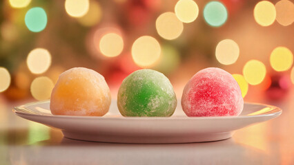 Fresh Japanese mochi dessert , food packaging, café menus, Japanese dessert advertising, minimalist branding, premium dessert branding, product catalogs, restaurant websites, Japanese cuisine promo