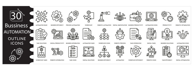 Fototapeta premium Industrial Automation Vector Icon Set. Factory, Network, and Digital Process Symbol, Industry .Cyber Technology Icons. Automation, Robotics, and Innovation, Manufacturing , Engineering Illustration.