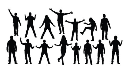 Silhouette of people posing isolated on white
