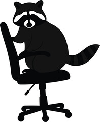 Minimalist raccoon silhouette sitting on office chair, whimsical cartoon animal illustration, humorous workplace concept, playful business lifestyle artwork, creative design element