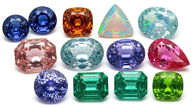 Collection of vibrant faceted gemstones in various shapes and colors