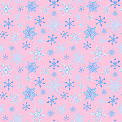 Watercolor snow flakes seamless patten on pink background