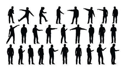 Silhouette collection of people in various poses isolated on white
