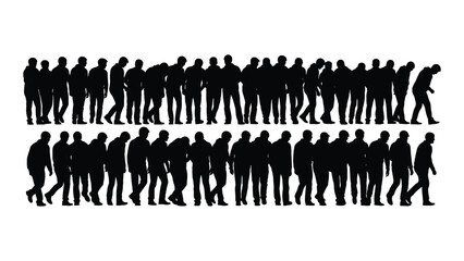 Silhouette of people walking isolated on white