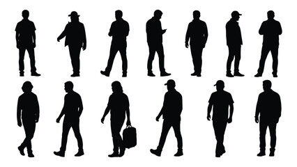 Silhouettes of people walking isolated on white