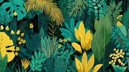 Lush Tropical Indoor Plant Scene Close-up, Monstera and White Flowers in Dark Green Foliage for Home Decor and Wellness