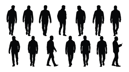 Silhouette of walking people isolated on white