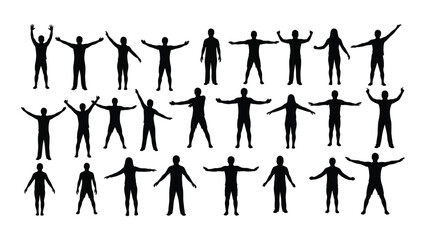 Silhouette of people in various poses isolated on white