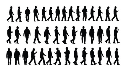 Silhouette of people walking isolated on white