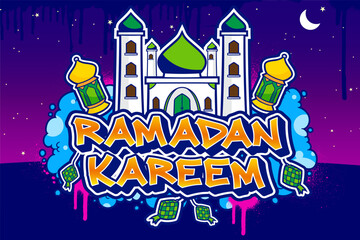 Ramadan background in a graffiti style. Islamic holy month vector illustration wall art design