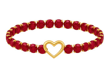 Obraz premium Golden heart ruby bracelet with transparent background