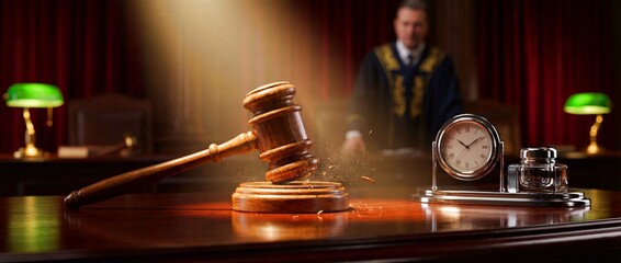 Courtroom scene with judge and gavel during legal proceedings