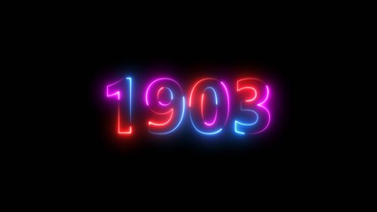 1903 Sal number neon bright colorful 4k illustration. Clock icon 1903-year beautiful neon text concept on black background.